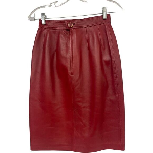 Loewe Womens Nappa Leather Skirt EU 38 US M 4 6 Red Pencil Vintage Knee Length - Picture 2 of 7
